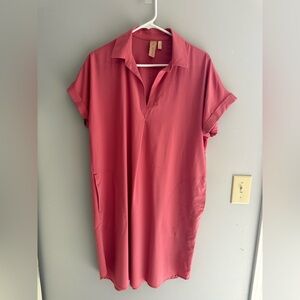 Indyeva Womens Short Sleeve Shirt Frivol Dress SZ M Pink MIDI Lightweight Casual